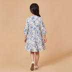 Girls Navy Floral Printed Long Sleeve Dress