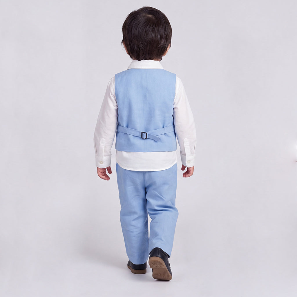 Toddler Boys Blue 3Pcs Outfit Set Shirt with Waist Coat and Pants Suit