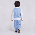 Toddler Boys Blue 3Pcs Outfit Set Shirt with Waist Coat and Pants Suit
