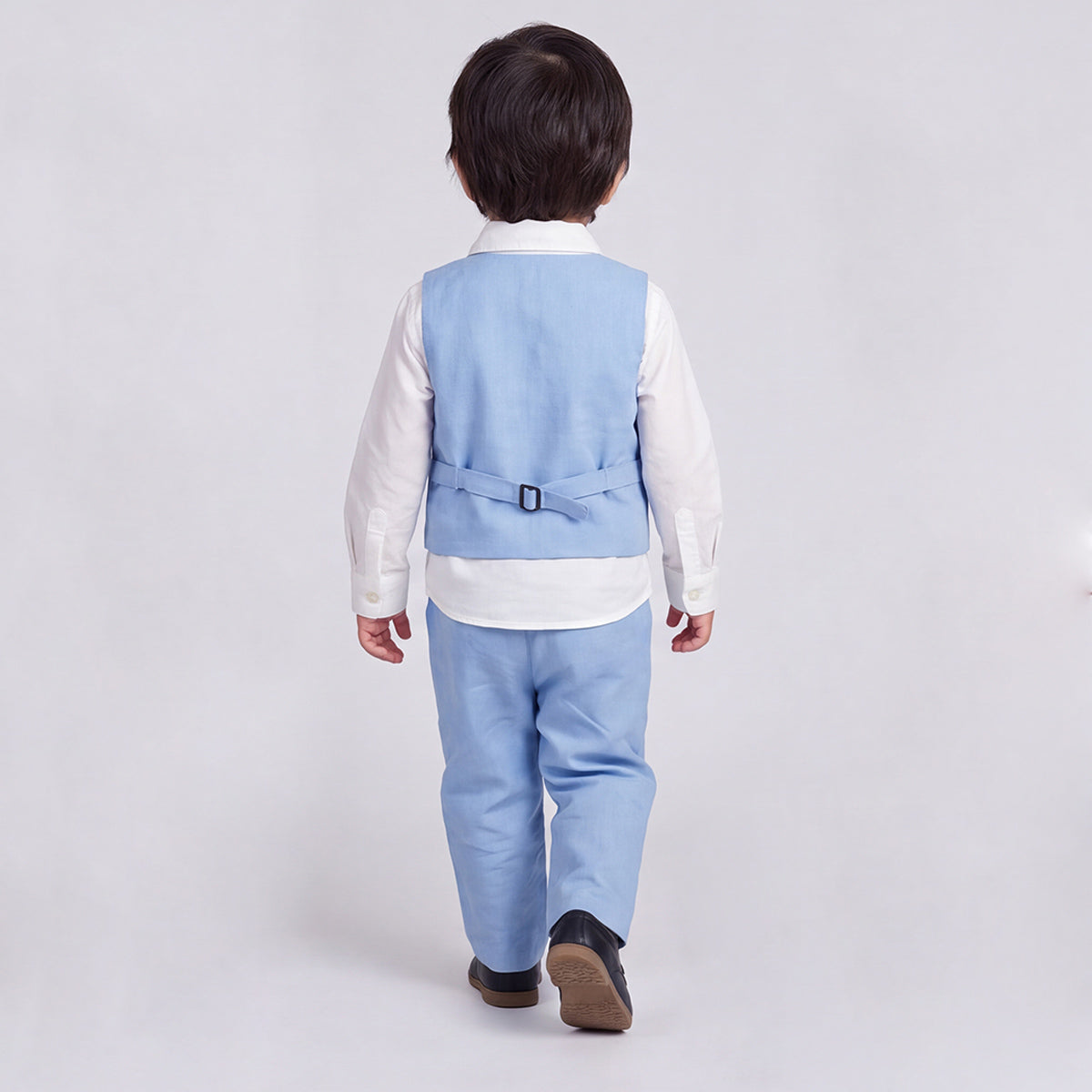 Toddler Boys Blue 3Pcs Outfit Set Shirt with Waist Coat and Pants Suit