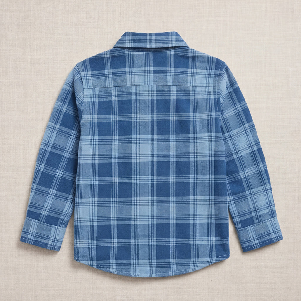 Boys Blue Flannel Long Sleeve Checked Shirt