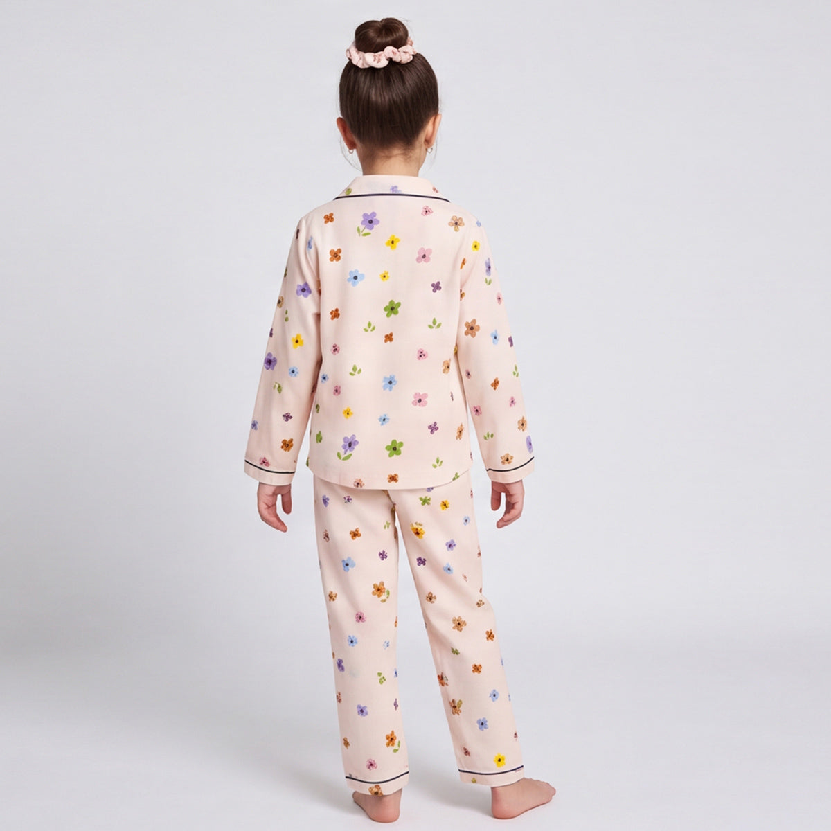 Girls Pink 3Pcs Pajama Set: Long Sleeve Shirt, Pajamas and Matching Stretched Hair Band