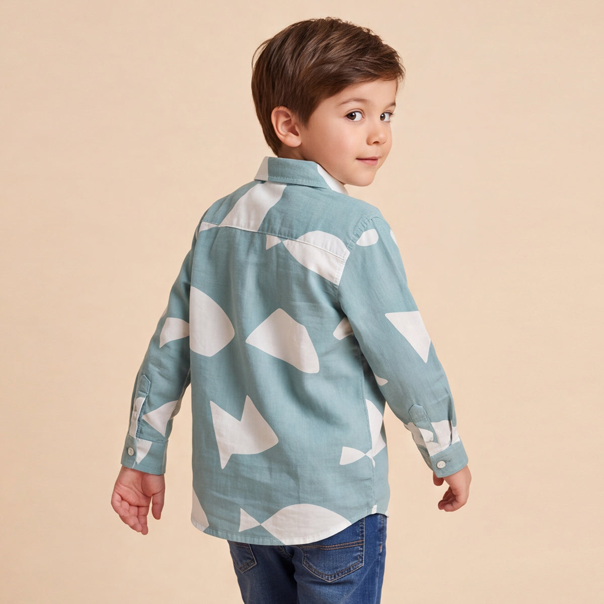 Boys Grey Printed Long Sleeve Shirt