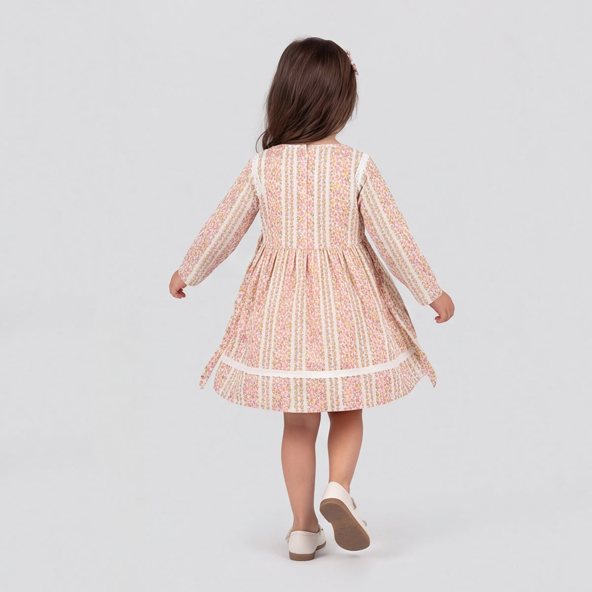 Girls Pink Floral Print Long Sleeve Dress