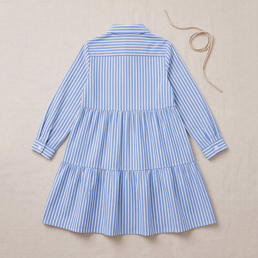 Girls Blue Stripes Long Sleeve Shirt Dress