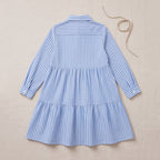 Girls Blue Stripes Long Sleeve Shirt Dress