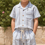 Boys Light Grey Short Sleeve Shirt With Shorts Co-ord Set