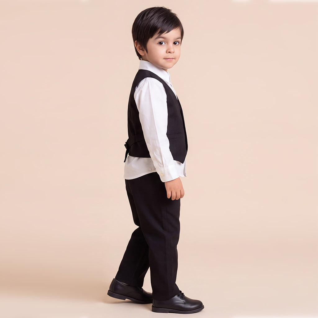Toddler Boys Black 3Pcs Outfit Set Shirt with Waist Coat and Pants Suit