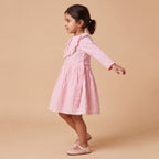 Girls Pink Printed Long Sleeve Dress