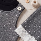 Girls Grey Polka Dot Printed Top With Long Sleeve T-Shirt And Trouser Set