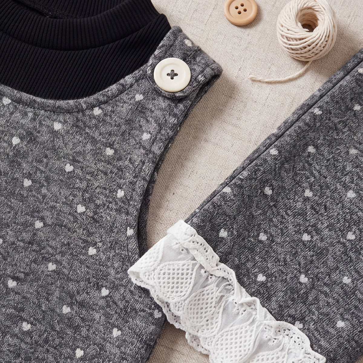 Girls Grey Polka Dot Printed Top With Long Sleeve T-Shirt And Trouser Set