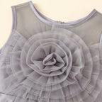 Girls Grey Floral Applique High Low Sleeveless Party Wear Dress
