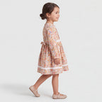 Girls Multicolor Floral Print Long Sleeve Dress