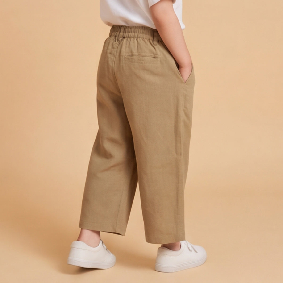 Boys Khaki Elasticated Trousers With Drawcord
