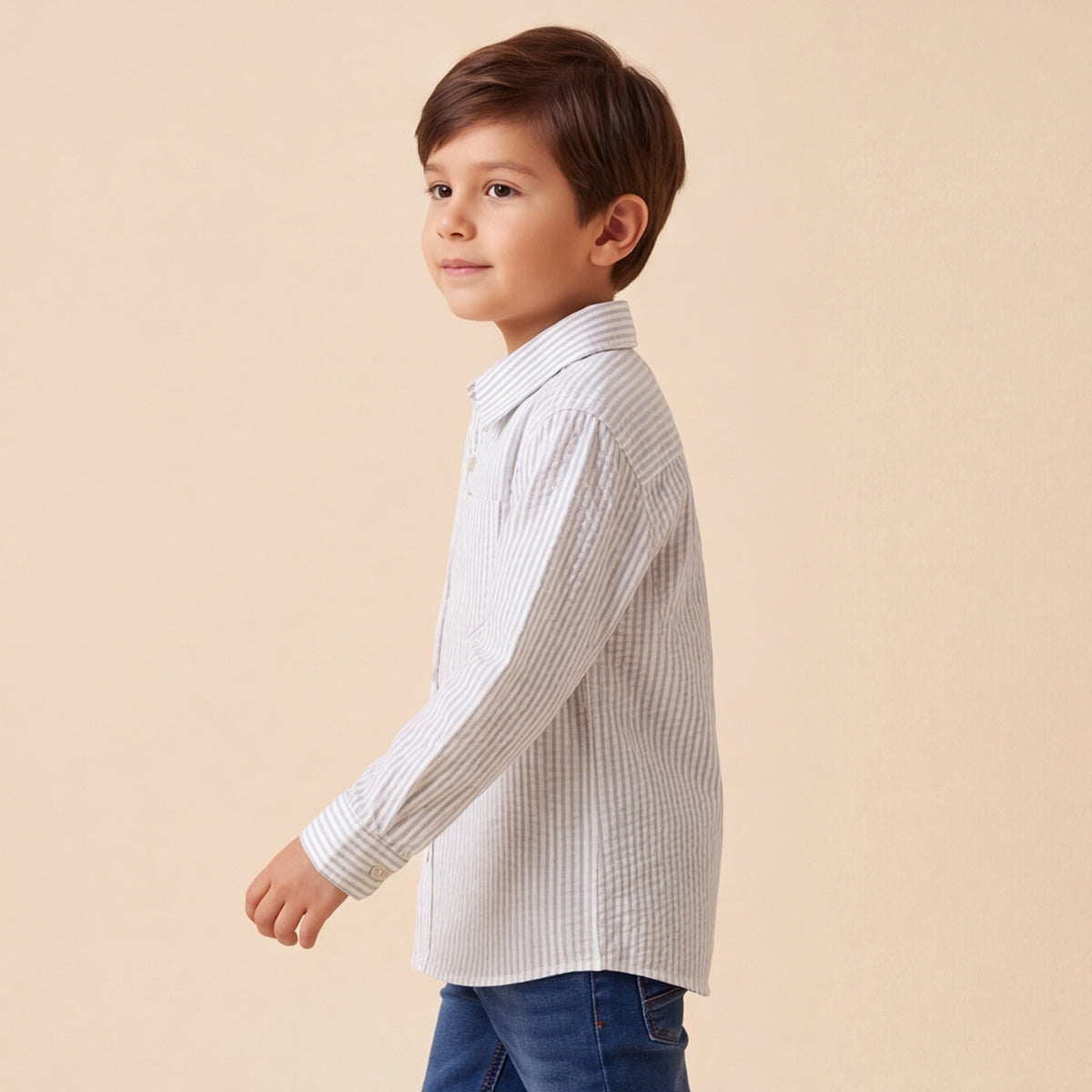 Boys Blue Striped Long Sleeve Shirt