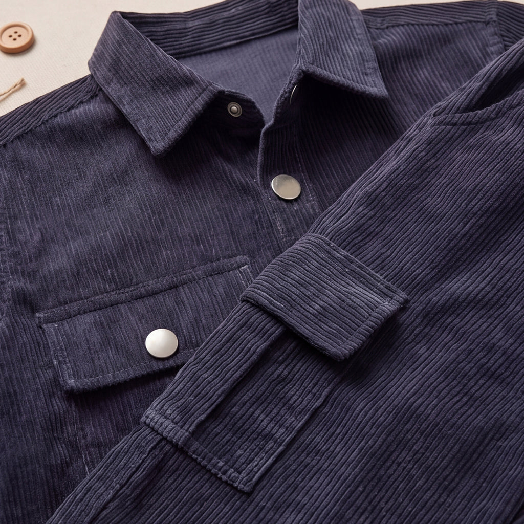 Boys Grey Cotton Corduroy Shirt With Trousers Set