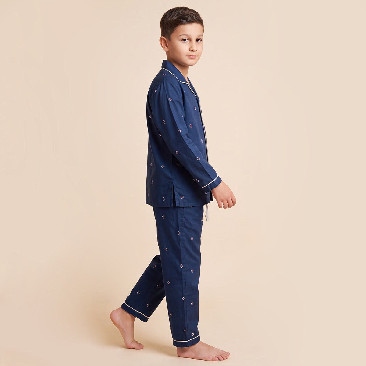 Boys Navy Pajama Set: Long Sleeve Shirt and Elasticated Pants Sleepwear