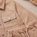 Boys Peach Cotton Corduroy Shirt With Trousers Set