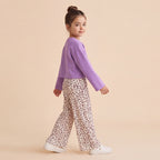 Girls Lilac Long Sleeve Top With Ditsy Print Trousers Set