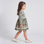 Girls Navy Floral Print Long Sleeve Dress