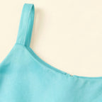 Girls Turquoise Floral Applique High Low Sleeveless Party Wear Dress