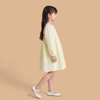 Girls Light Yellow Embroidered Long Sleeve A-Line Dress