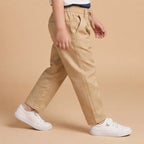 Boys Khaki Elasticated Cotton Trousers