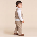 Toddler Boys Khaki 3Pcs Outfit Set Shirt with Waist Coat and Pants Suit