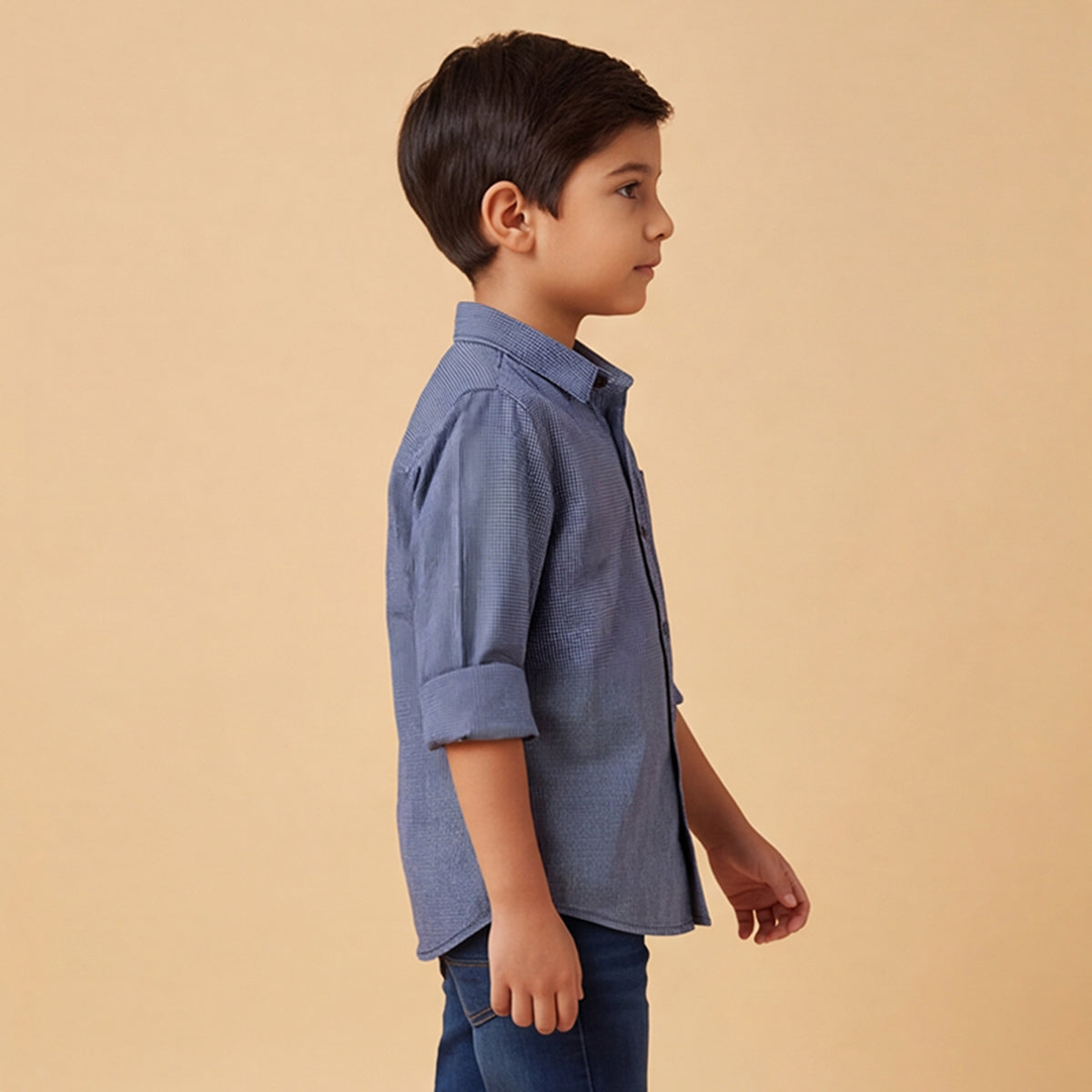 Boys Navy Printed Long Sleeve Shirt