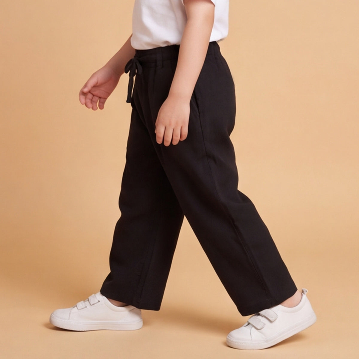 Boys Black Elasticated Trousers With Drawcord