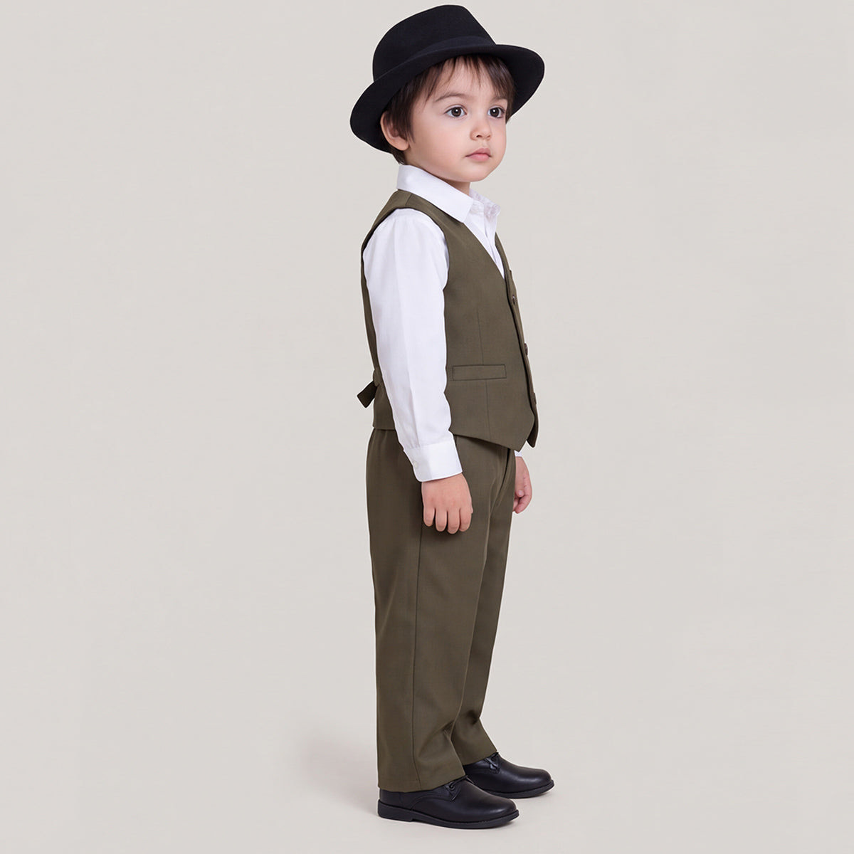 Toddler Boys Olive 3Pcs Outfit Set Shirt with Waist Coat and Pants Suit