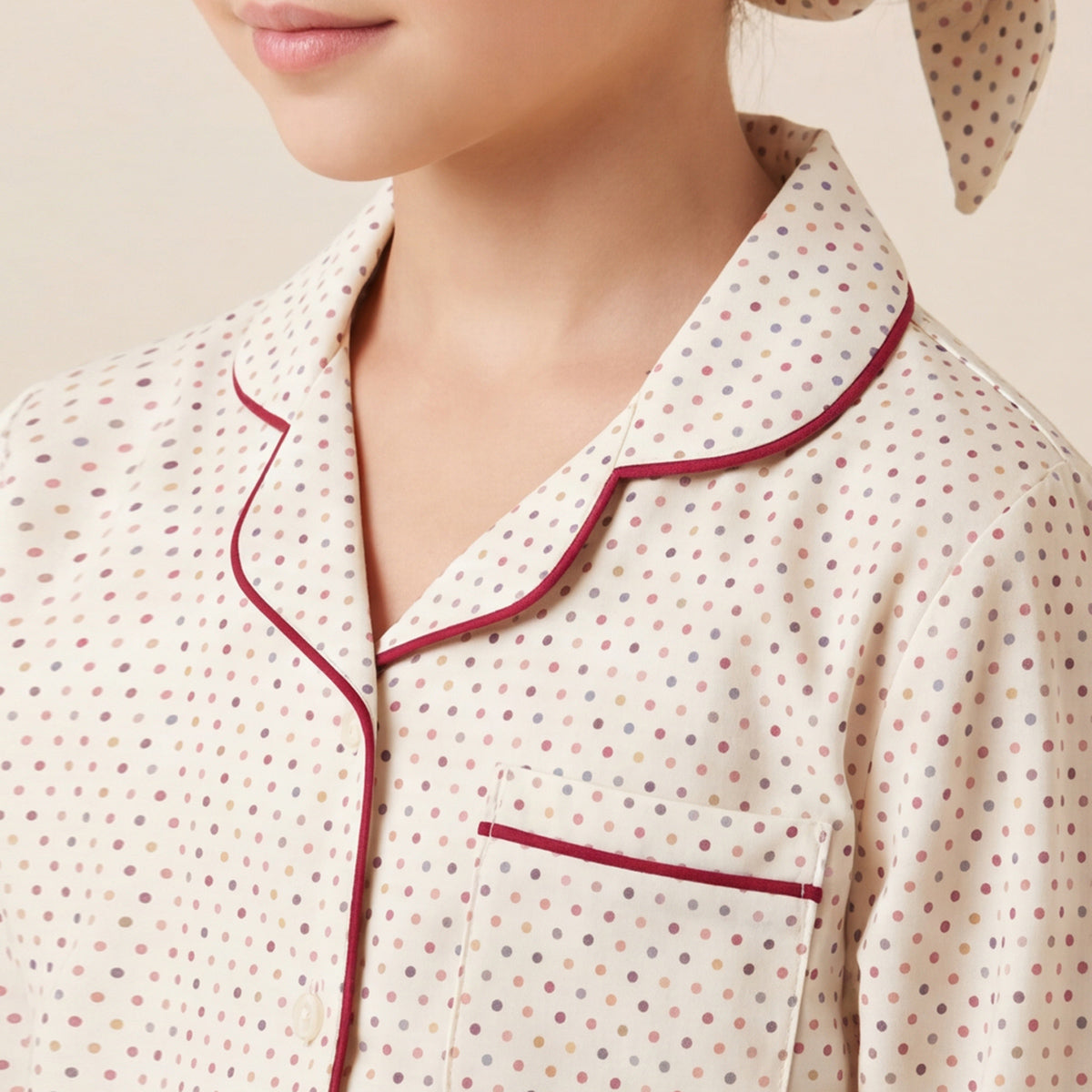 Girls Off White 3Pcs Pajama Set: Long Sleeve Shirt, Pajamas and Matching Stretched Hair Band