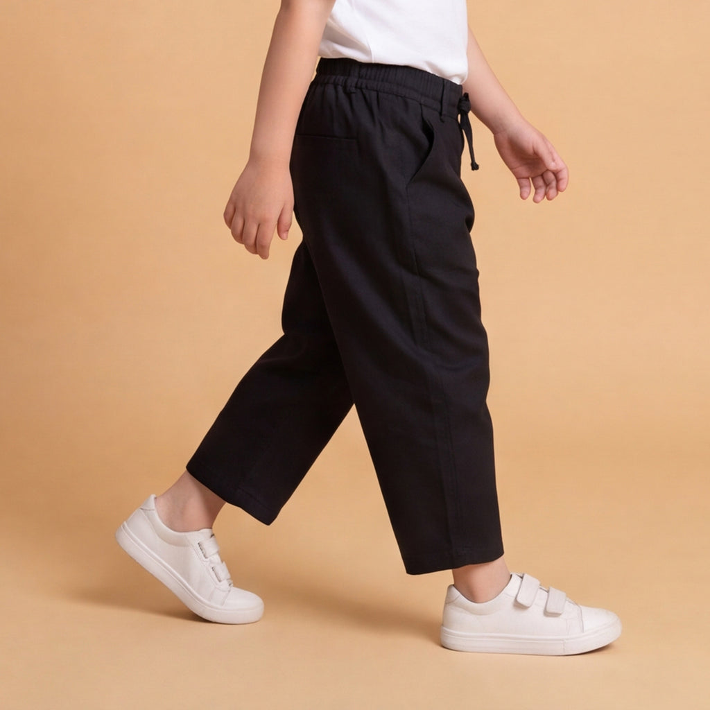 Boys Black Elasticated Cotton Trousers