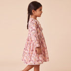 Girls Pink Floral Print Long Sleeve Dress