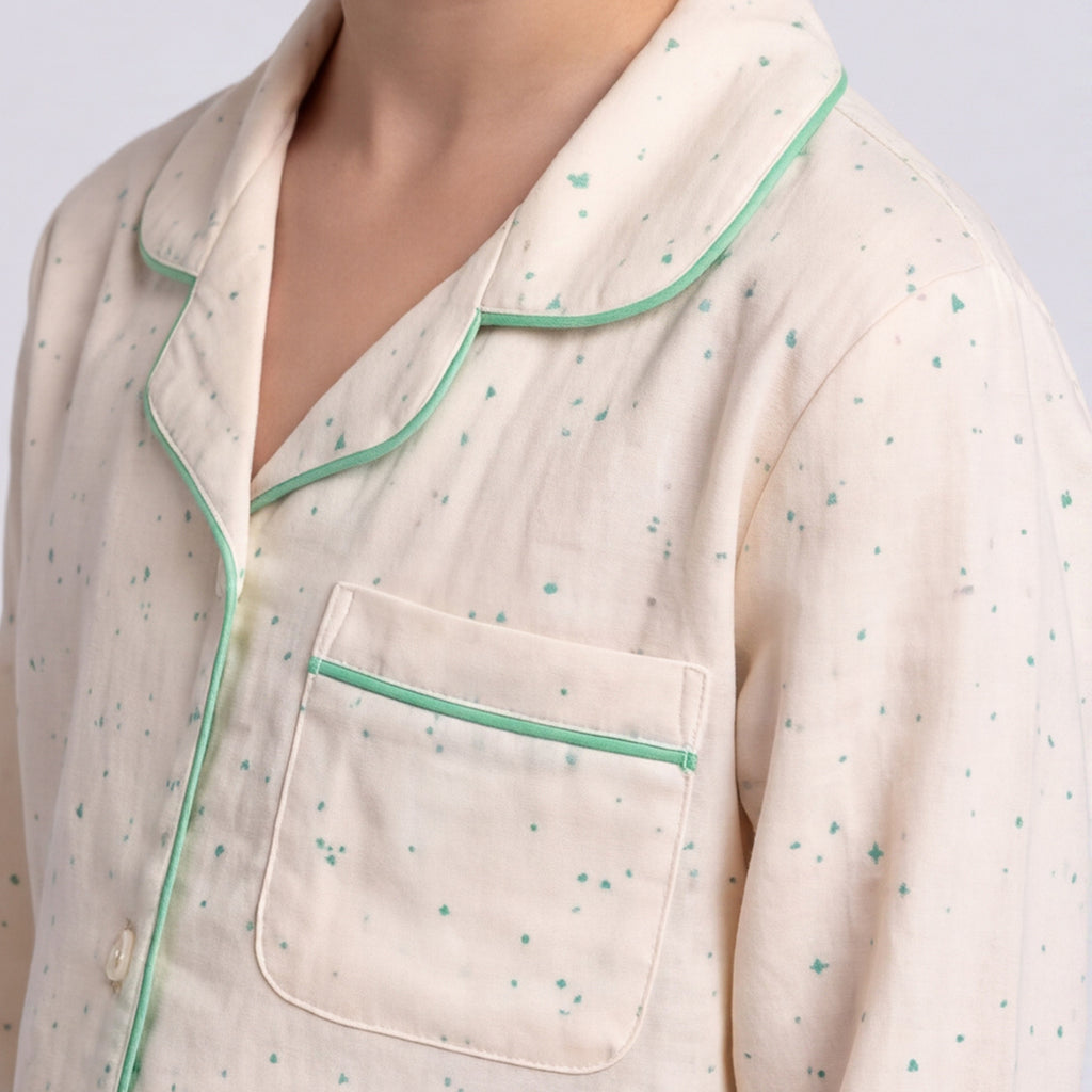 Girls Green 3Pcs Pajama Set: Long Sleeve Shirt, Pajamas and Matching Stretched Hair Band