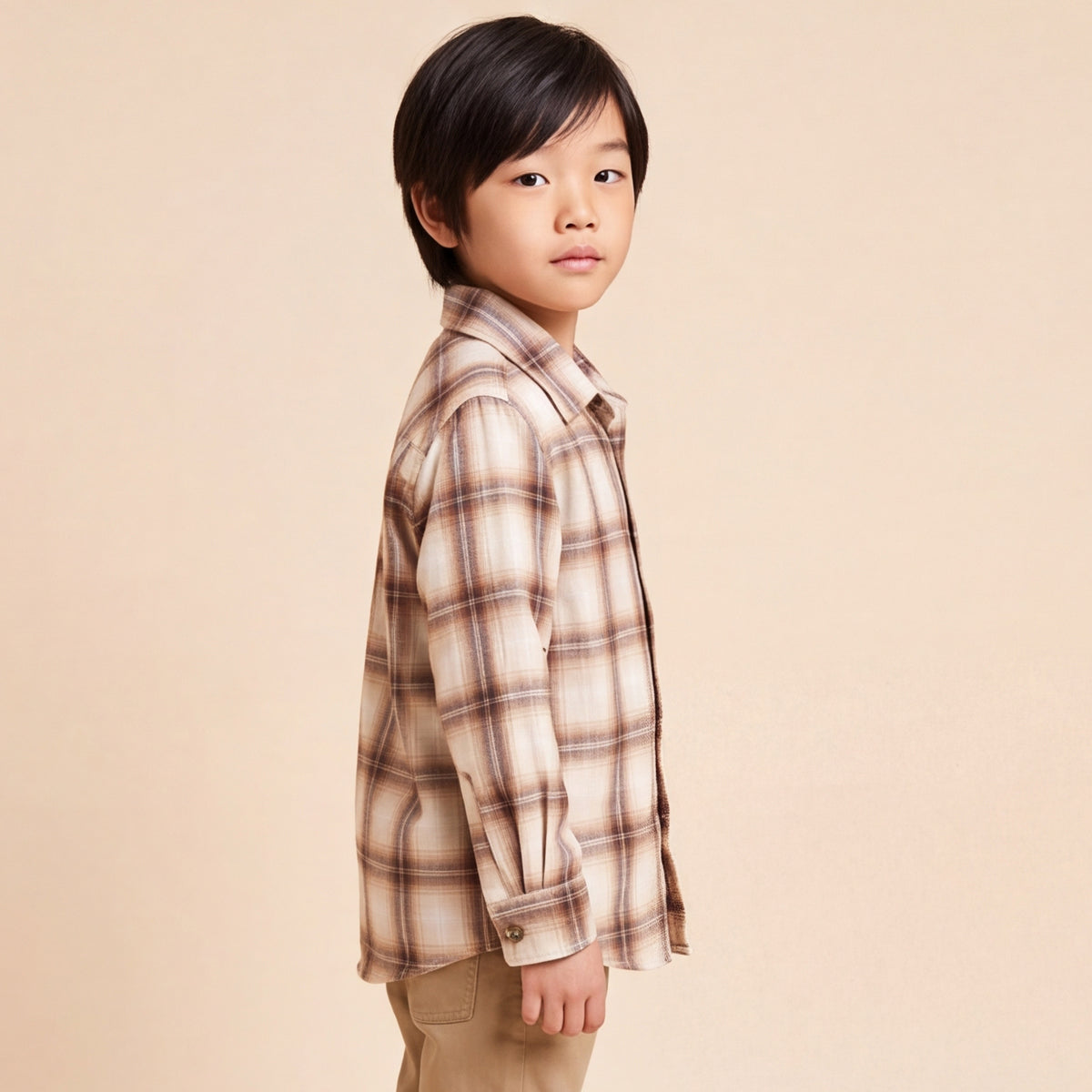 Boys Brown Checked Long Sleeve Shirt