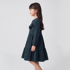 Girls Grey Long Sleeve Corduroy Fit & Flare Dress