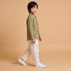Boys Green Long Sleeve Stripes Shirt With Elasticated Trousers Set