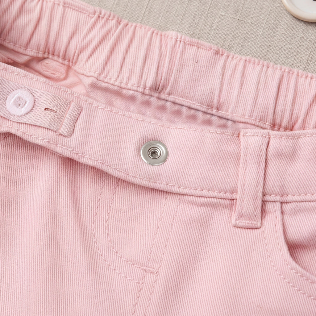 Girls Pink Adjustable Elasticated Waist Denim Trousers