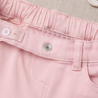 Girls Pink Adjustable Elasticated Waist Denim Trousers