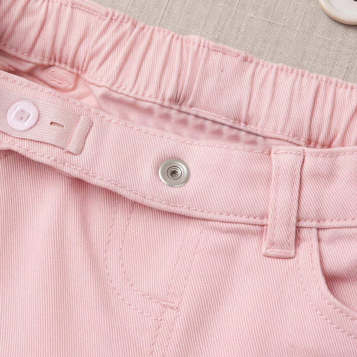 Girls Pink Adjustable Elasticated Waist Denim Trousers