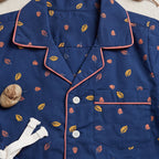 Boys Blue Leaf Printed Long Sleeve Shirt With Elasticated Pants Nightwear Sets