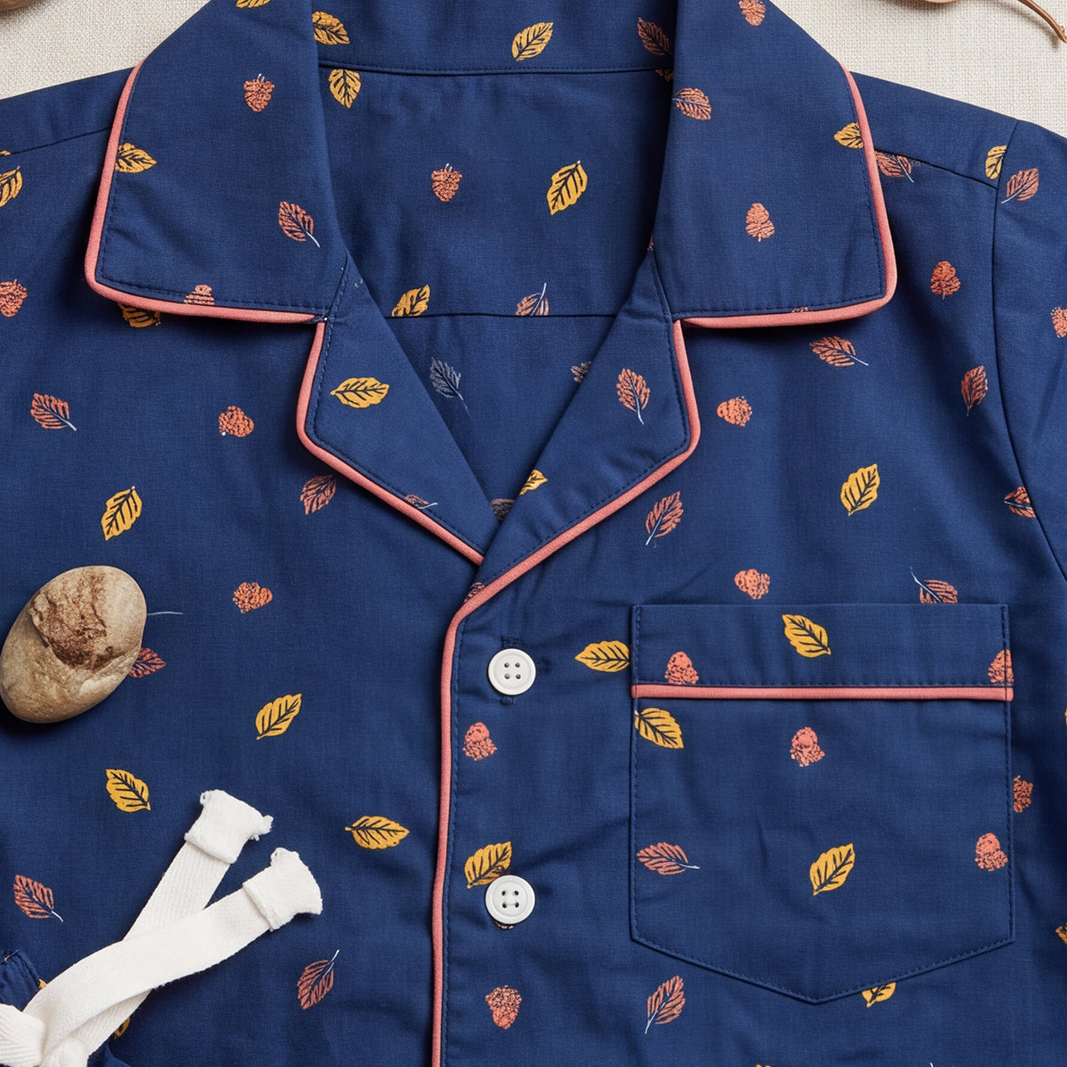 Boys Blue Leaf Printed Long Sleeve Shirt With Elasticated Pants Nightwear Sets
