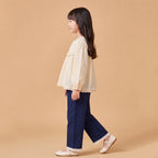 Girls Off White Embroidered Long Sleeve Top With Pants Sets