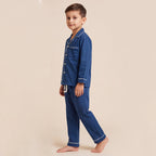 Boys Navy Pajama Set: Long Sleeve Shirt and Elasticated Pants Sleepwear