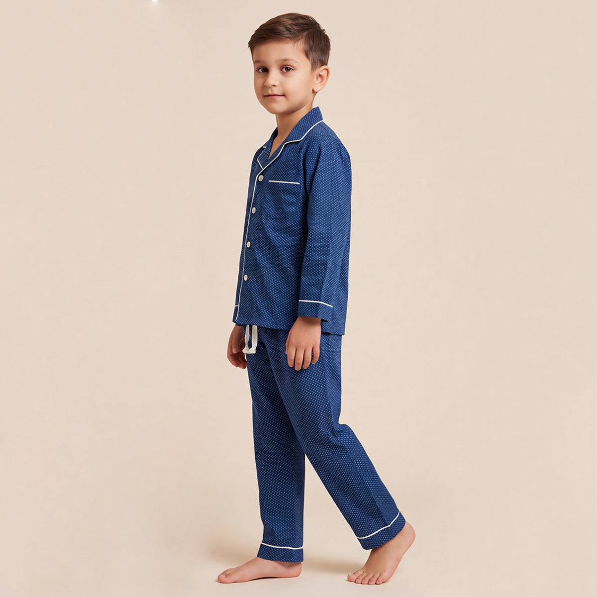 Boys Navy Pajama Set: Long Sleeve Shirt and Elasticated Pants Sleepwear