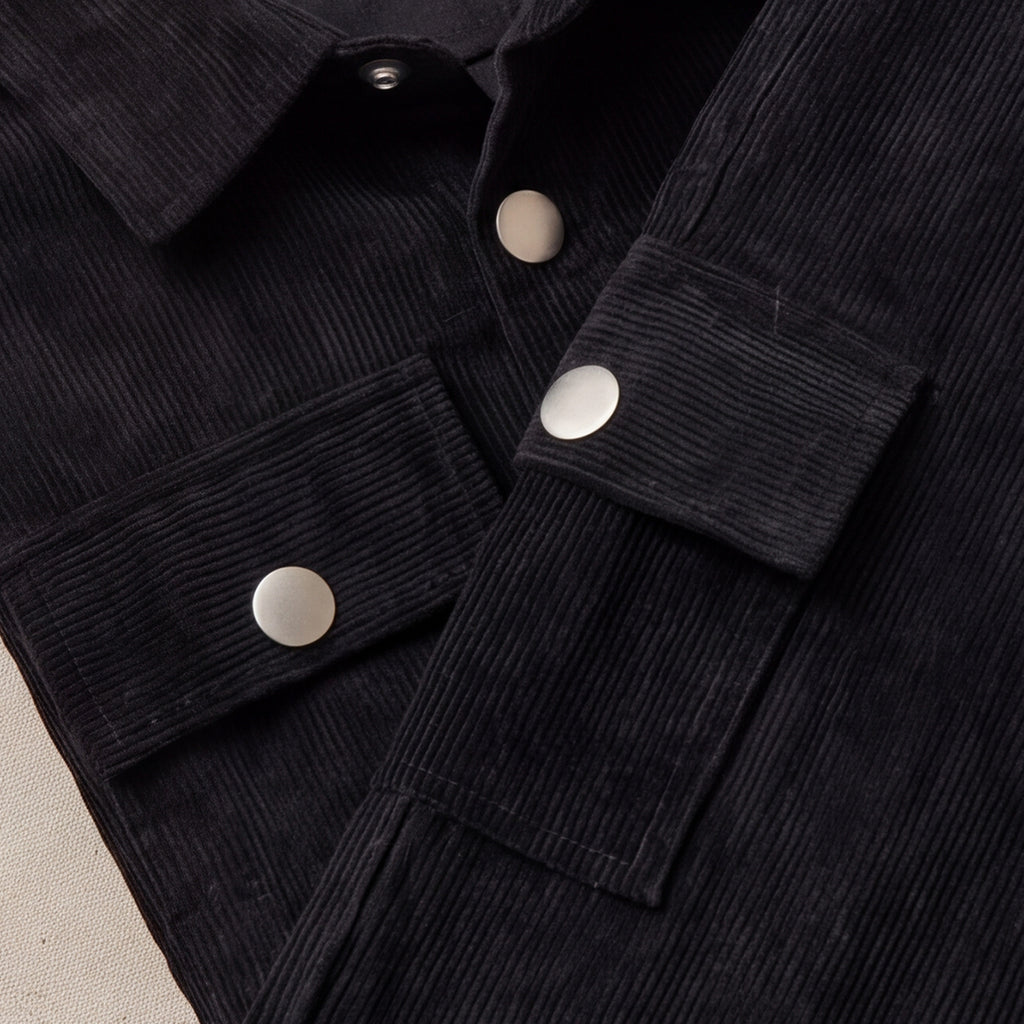 Boys Black Cotton Corduroy Shirt With Trousers Set