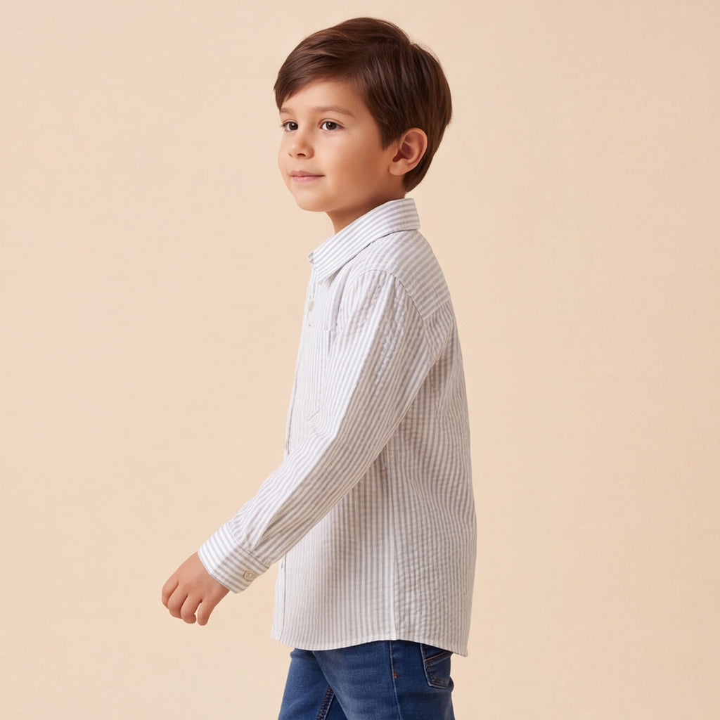 Boys Light Blue Striped Long Sleeve Shirt