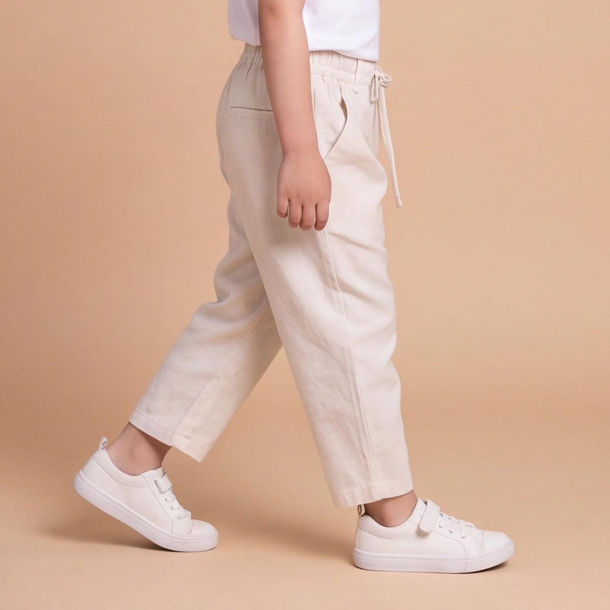 Boys White Elasticated Cotton Trousers
