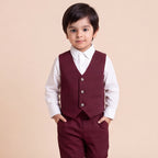 Toddler Boys Red 3Pcs Outfit Set Shirt with Waist Coat and Pants Suit